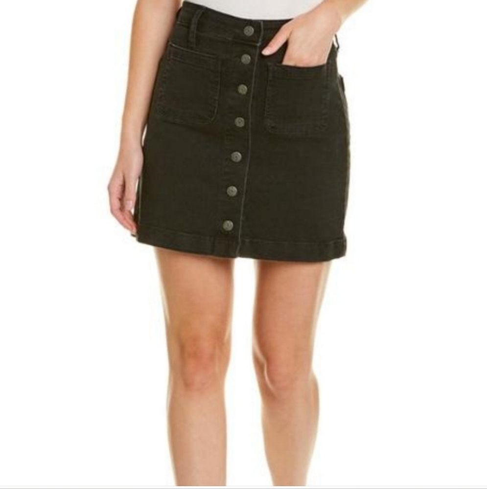 NWT Madewell Patch Pocket Exposed Button Up Denim Mini Skirt In Black Gray 25